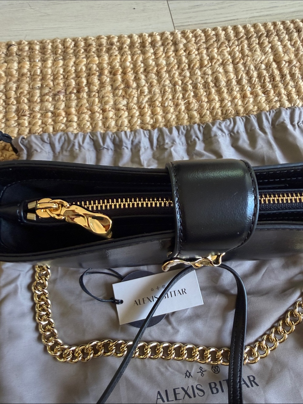 Alexis Bittar Black Leather Crossbody with Gold Lion Hardware - Picture 3 of 9